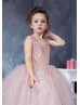 Beaded Light Mauve Lace Tulle Flower Girl Dress